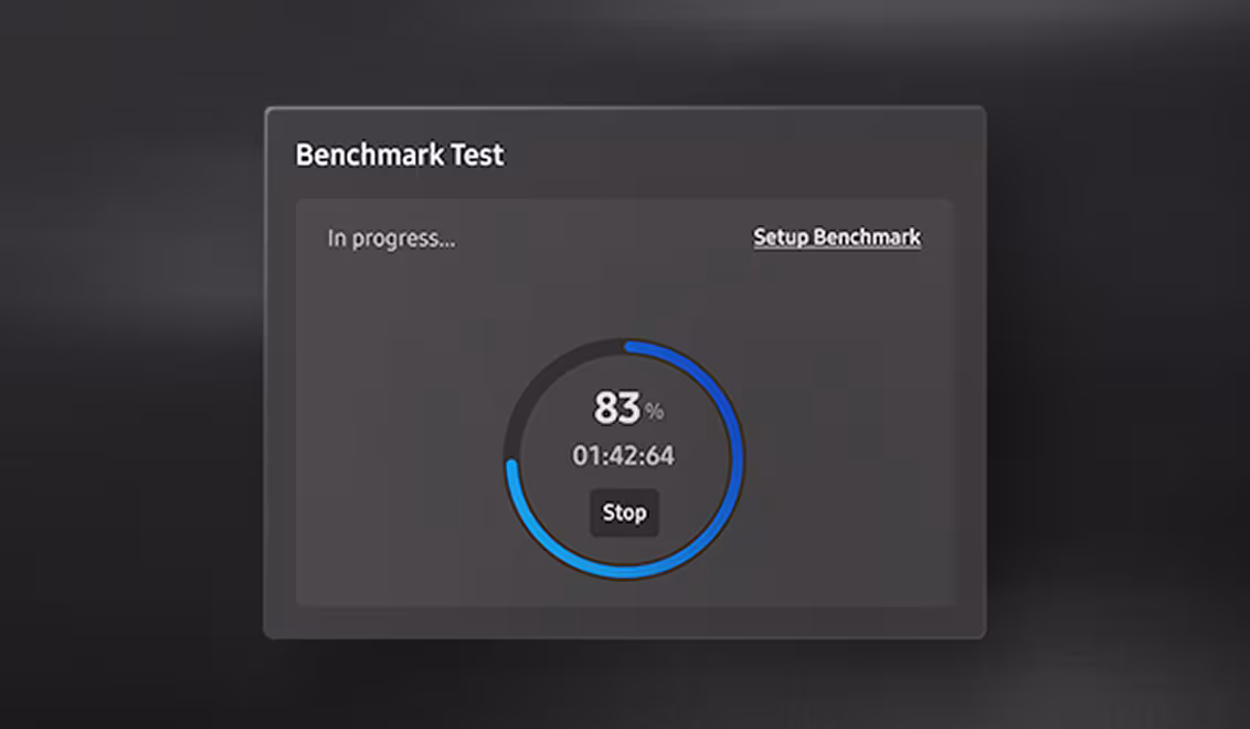 Screen from the Magician console: Performance Benchmark test in progress at 83 percent.